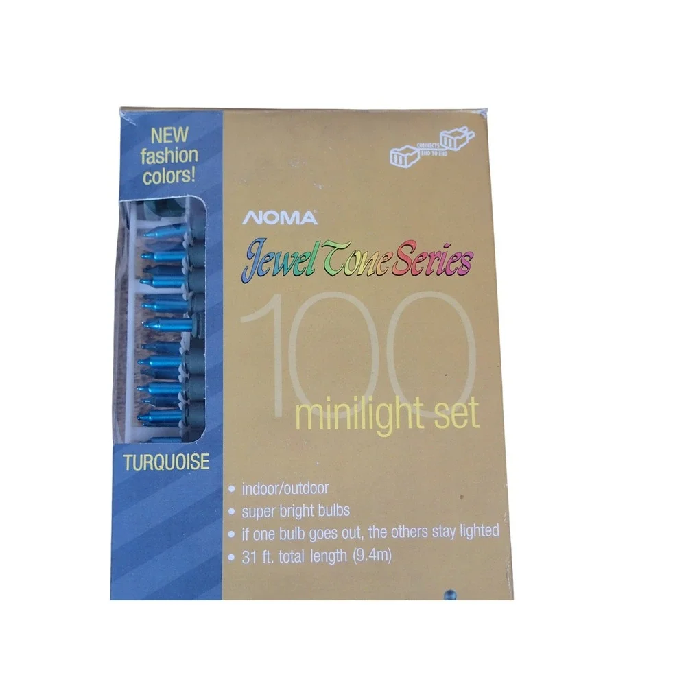 NOMA Jewel Tone 100 String Mini Lights TURQUOISE 31ft NOS New Vintage Christmas